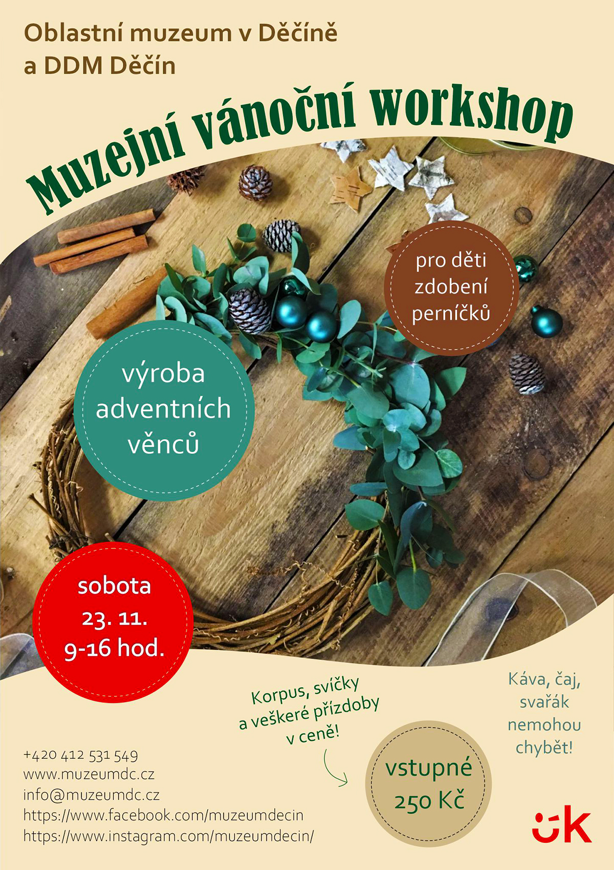 Výroba adventních věnců, zdobení perníčků - workshop 2024