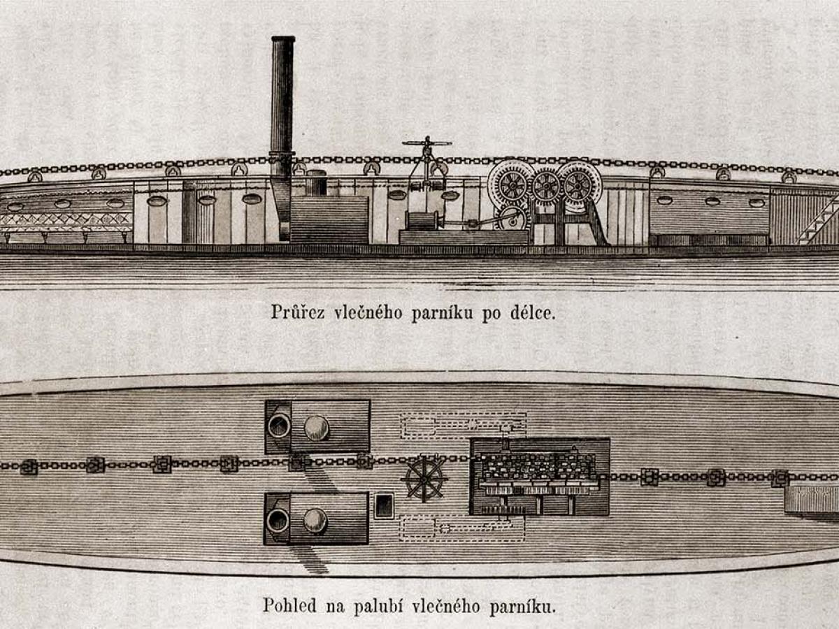 Průřez řetězovým parníkem