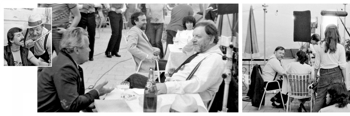 Online výstava Foto Vilibald Liebscher, téma Vlado Müller a Jiří Hanibal na Pastýřské stěně při natáčení filmu Láska s vůní pryskyřice, Děčín, 1984