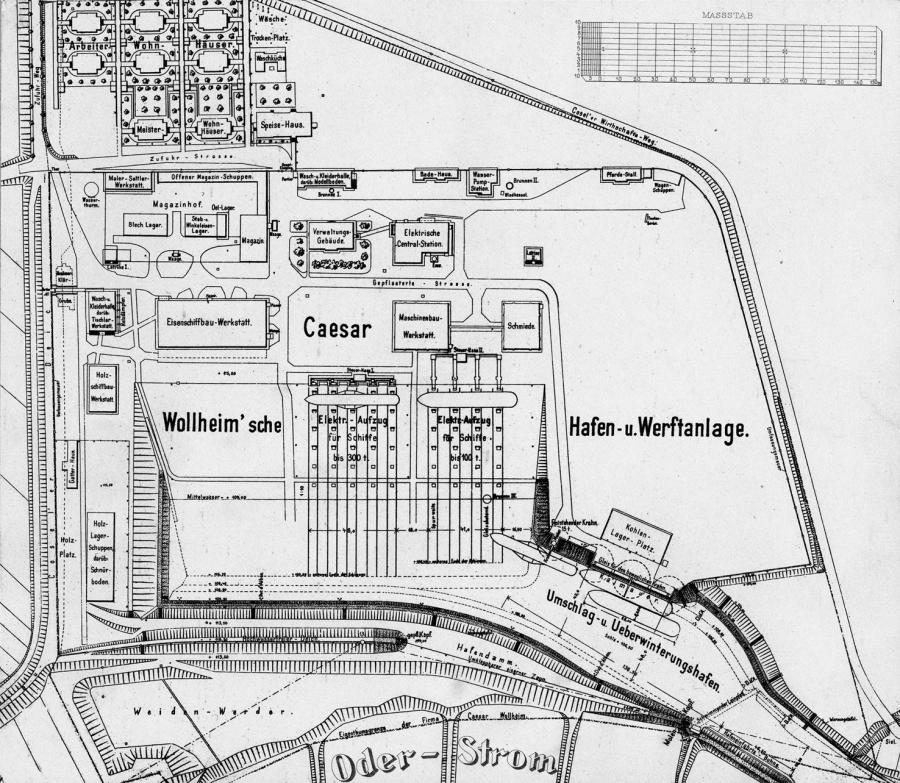 Plán loděnice Caesar Wollheim ve Vratislavi. 